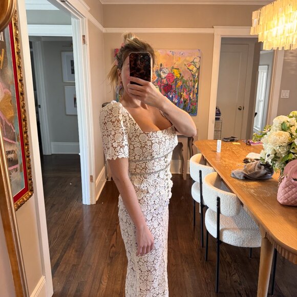 Self-Portrait Ivory Floral Guipure Midi Dress - Picture 4 of 6
